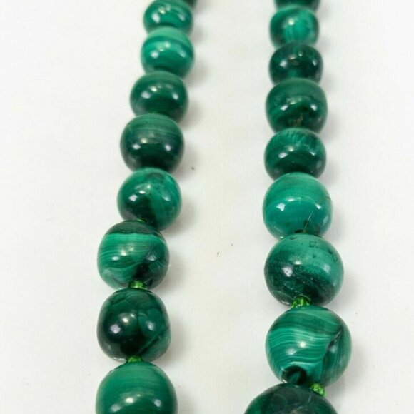 Antique Chinese Carved Green Malachite Bead Necklace Russian - Picture 1 of 1